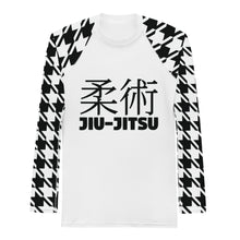 Old School Chic: Men's Classic Jiu-Jitsu Houndstooth BJJ Rash Guard Blanc Exclusive Houndstooth Jiu-Jitsu Long Sleeve Mens Rash Guard