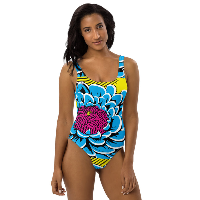 One-Piece Beach Bloom: Women's Dahlia Print 002 One-Piece Swimsuit Beach Exclusive One-Piece Swimwear Womens