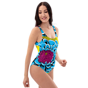 One-Piece Beach Bloom: Women's Dahlia Print 002 One-Piece Swimsuit Beach Exclusive One-Piece Swimwear Womens