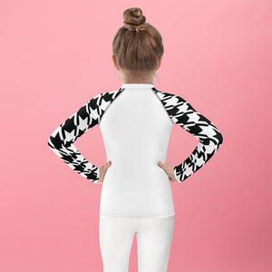 Performance Meets Style: Girl's Houndstooth Classic Jiu-Jitsu BJJ Rash Guard Exclusive Girls Houndstooth Jiu-Jitsu Kids Long Sleeve Rash Guard