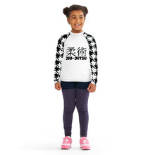 Performance Meets Style: Girl's Houndstooth Classic Jiu-Jitsu BJJ Rash Guard Exclusive Girls Houndstooth Jiu-Jitsu Kids Long Sleeve Rash Guard