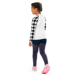 Performance Meets Style: Girl's Houndstooth Classic Jiu-Jitsu BJJ Rash Guard Exclusive Girls Houndstooth Jiu-Jitsu Kids Long Sleeve Rash Guard