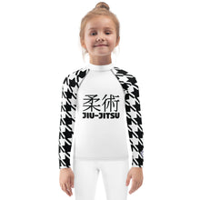 Performance Meets Style: Girl's Houndstooth Classic Jiu-Jitsu BJJ Rash Guard Exclusive Girls Houndstooth Jiu-Jitsu Kids Long Sleeve Rash Guard