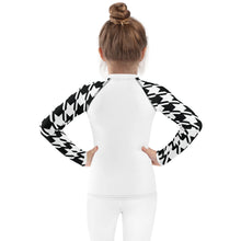 Performance Meets Style: Girl's Houndstooth Classic Jiu-Jitsu BJJ Rash Guard Exclusive Girls Houndstooth Jiu-Jitsu Kids Long Sleeve Rash Guard