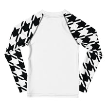 Performance Meets Style: Girl's Houndstooth Classic Jiu-Jitsu BJJ Rash Guard Exclusive Girls Houndstooth Jiu-Jitsu Kids Long Sleeve Rash Guard