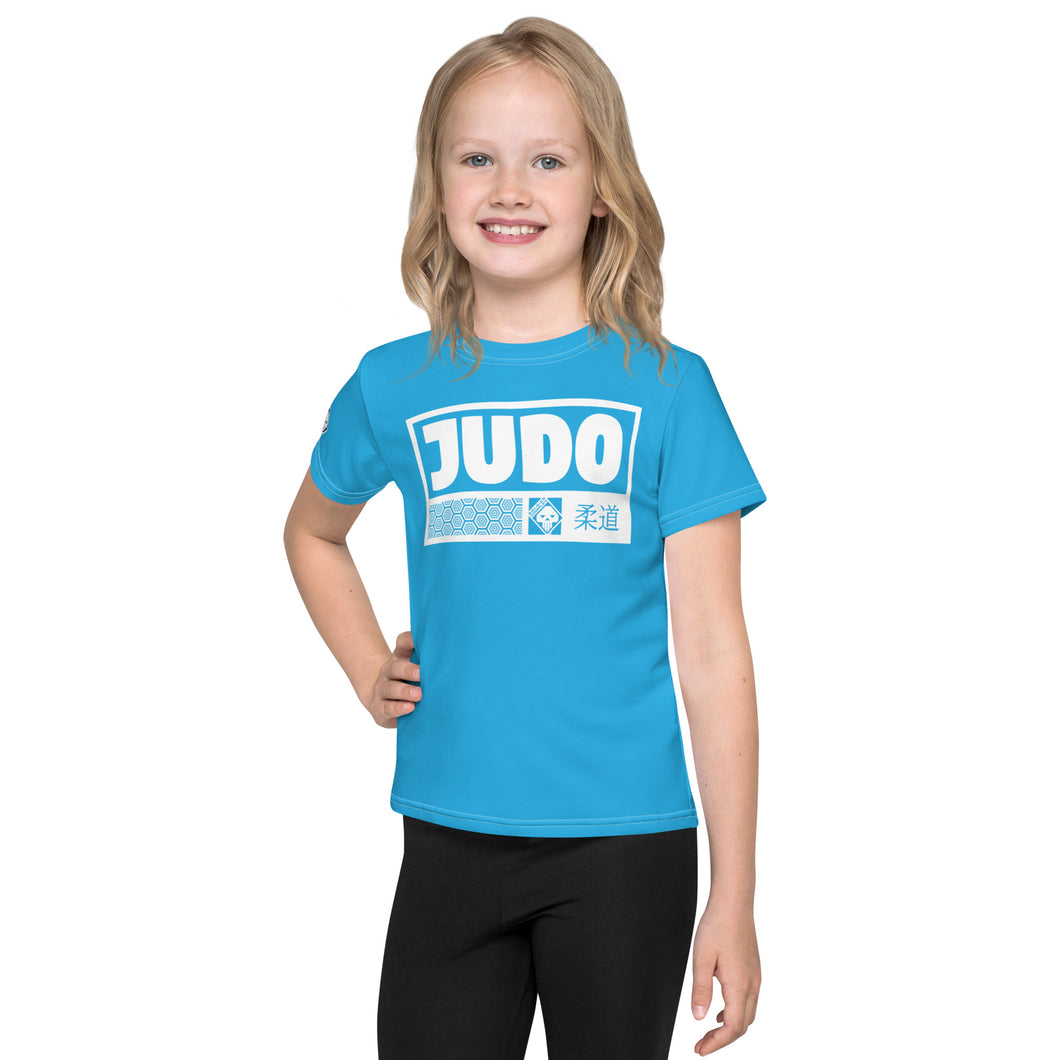 Playful Protection: Girl's Short Sleeve Judo Rash Guard - Cyan Exclusive Girls Judo Kids Rash Guard Short Sleeve