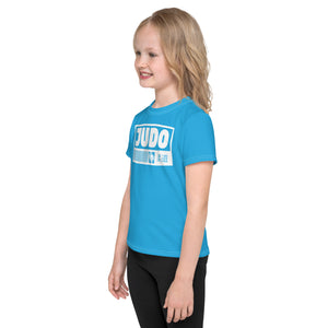 Playful Protection: Girl's Short Sleeve Judo Rash Guard - Cyan Exclusive Girls Judo Kids Rash Guard Short Sleeve