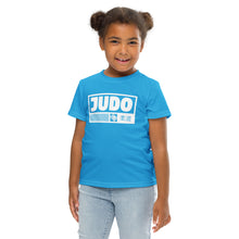 Playful Protection: Girl's Short Sleeve Judo Rash Guard - Cyan Exclusive Girls Judo Kids Rash Guard Short Sleeve