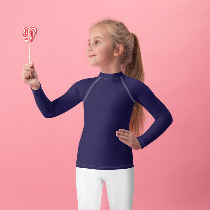 Playful Protection: Kid's Solid Color Rash Guards for Girls - Midnight Blue