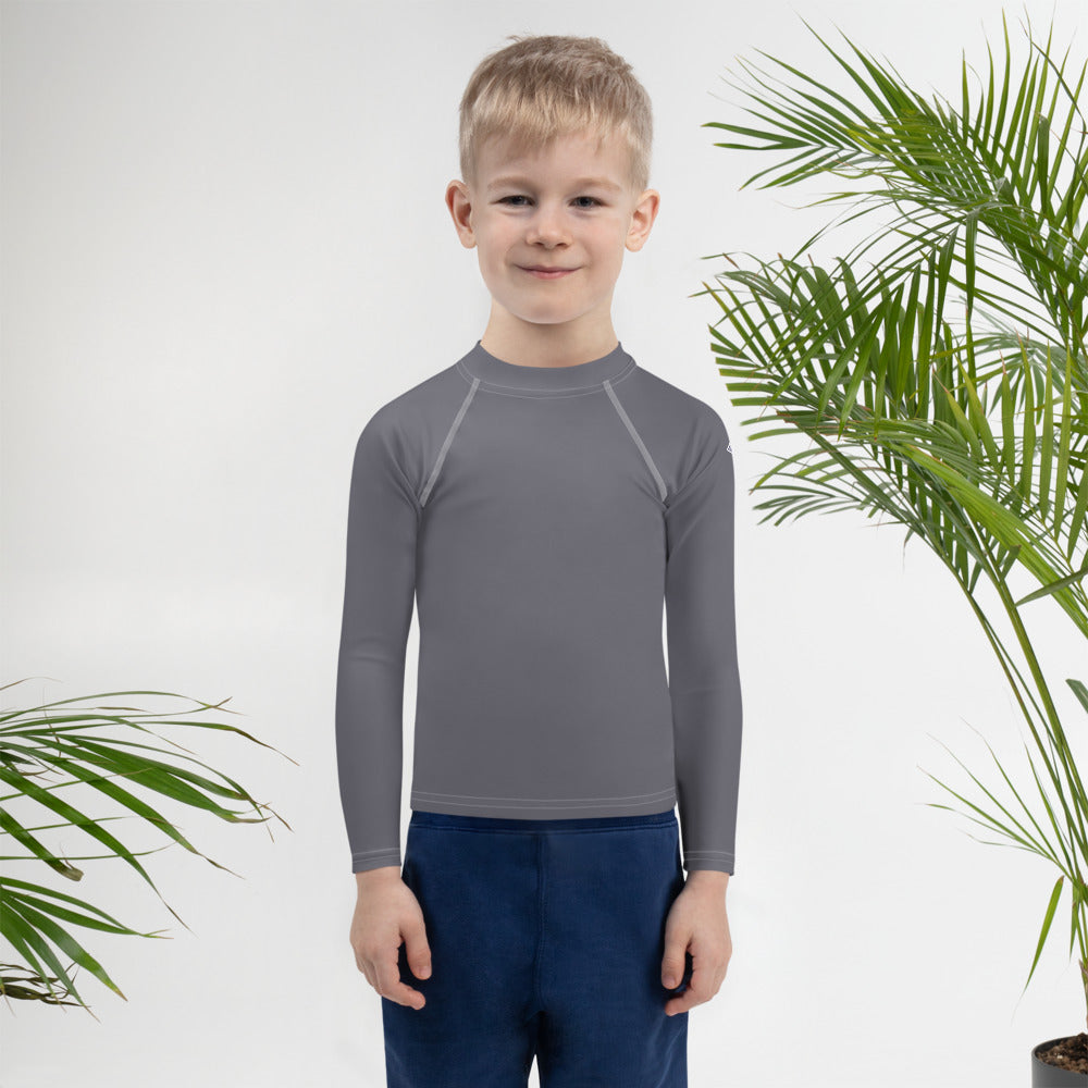 Playground Protector: Boys' Solid Color Rash Guards Essential - Charcoal