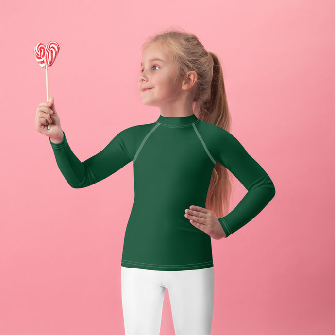 Playtime Perfection: Solid Color Rash Guards for Kids Girls - Sherwood Forest Exclusive Girls Kids Long Sleeve Rash Guard Solid Color Swimwear