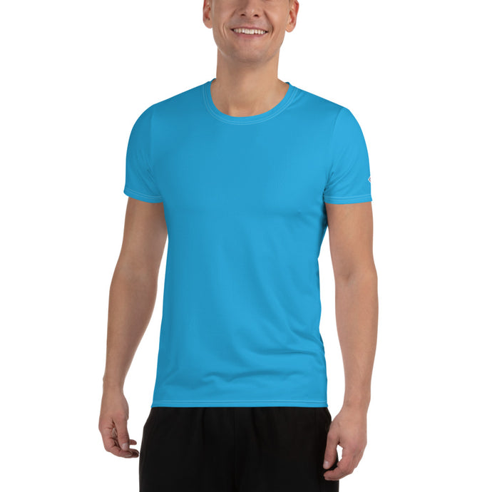 Premium Men's Short Sleeve Rash Guard - Sleek Solid Color Design - Cyan