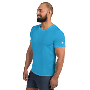 Premium Men's Short Sleeve Rash Guard - Sleek Solid Color Design - Cyan