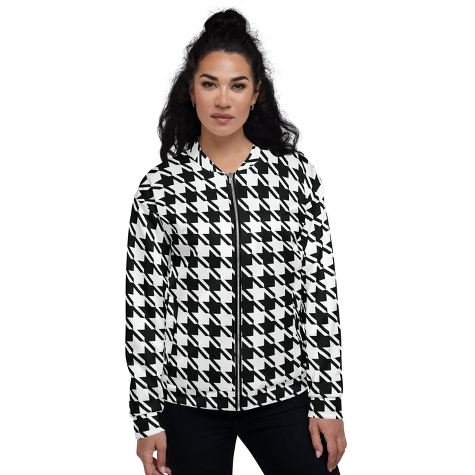 Refined Charm: Women's Classic Houndstooth Bomber 002 Bomber Exclusive Houndstooth Jackets Womens