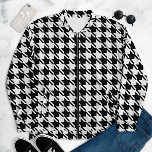 Refined Charm: Women's Classic Houndstooth Bomber 002 Bomber Exclusive Houndstooth Jackets Womens