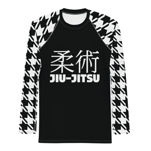Refined Defense: Men's Long Sleeve Classic Jiu-Jitsu BJJ Houndstooth Rashie Noir Exclusive Houndstooth Jiu-Jitsu Long Sleeve Mens Rash Guard