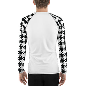 Sharp Style: Men's Houndstooth BJJ Compression Shirt Blanc Exclusive Houndstooth Long Sleeve Mens Rash Guard Swimwear