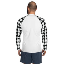 Sharp Style: Men's Houndstooth BJJ Compression Shirt Blanc Exclusive Houndstooth Long Sleeve Mens Rash Guard Swimwear