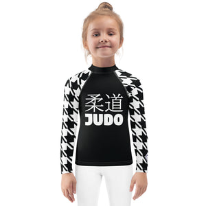 Signature Look: Houndstooth Girl's Long Sleeve Classic Judo BJJ Rash Guard Exclusive Girls Jiu-Jitsu Kids Long Sleeve Rash Guard