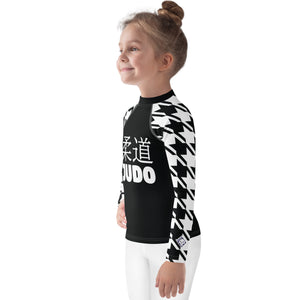 Signature Look: Houndstooth Girl's Long Sleeve Classic Judo BJJ Rash Guard Exclusive Girls Jiu-Jitsu Kids Long Sleeve Rash Guard