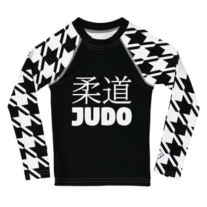 Signature Look: Houndstooth Girl's Long Sleeve Classic Judo BJJ Rash Guard Exclusive Girls Jiu-Jitsu Kids Long Sleeve Rash Guard