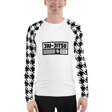 Sleek Style: Long Sleeve Jiu-Jitsu Houndstooth BJJ Rash Guard for Men Blanc Exclusive Houndstooth Jiu-Jitsu Long Sleeve Mens Rash Guard