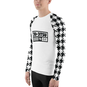 Sleek Style: Long Sleeve Jiu-Jitsu Houndstooth BJJ Rash Guard for Men Blanc Exclusive Houndstooth Jiu-Jitsu Long Sleeve Mens Rash Guard