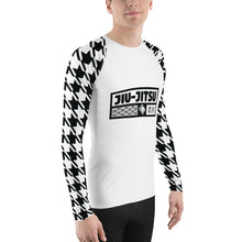 Sleek Style: Long Sleeve Jiu-Jitsu Houndstooth BJJ Rash Guard for Men Blanc Exclusive Houndstooth Jiu-Jitsu Long Sleeve Mens Rash Guard