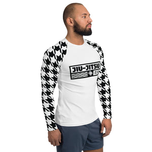 Sleek Style: Long Sleeve Jiu-Jitsu Houndstooth BJJ Rash Guard for Men Blanc Exclusive Houndstooth Jiu-Jitsu Long Sleeve Mens Rash Guard