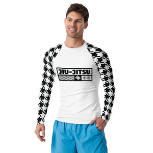 Sleek Style: Long Sleeve Jiu-Jitsu Houndstooth BJJ Rash Guard for Men Blanc Exclusive Houndstooth Jiu-Jitsu Long Sleeve Mens Rash Guard