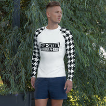 Sleek Style: Long Sleeve Jiu-Jitsu Houndstooth BJJ Rash Guard for Men Blanc Exclusive Houndstooth Jiu-Jitsu Long Sleeve Mens Rash Guard