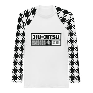 Sleek Style: Long Sleeve Jiu-Jitsu Houndstooth BJJ Rash Guard for Men Blanc Exclusive Houndstooth Jiu-Jitsu Long Sleeve Mens Rash Guard