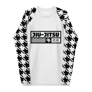 Sleek Style: Long Sleeve Jiu-Jitsu Houndstooth BJJ Rash Guard for Men Blanc Exclusive Houndstooth Jiu-Jitsu Long Sleeve Mens Rash Guard