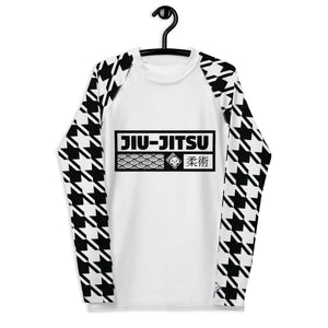 Sleek Style: Long Sleeve Jiu-Jitsu Houndstooth BJJ Rash Guard for Men Blanc Exclusive Houndstooth Jiu-Jitsu Long Sleeve Mens Rash Guard