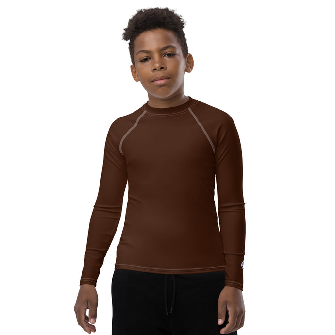 Solid Color Rash Guard for Boys – Youth Long Sleeve Activewear – Chocolate