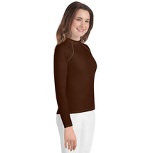 Solid Color Rash Guard – Youth Girls Long Sleeve Training Top – Chocolate