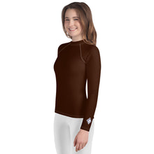 Solid Color Rash Guard – Youth Girls Long Sleeve Training Top – Chocolate