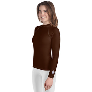 Solid Color Rash Guard – Youth Girls Long Sleeve Training Top – Chocolate