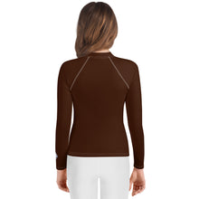 Solid Color Rash Guard – Youth Girls Long Sleeve Training Top – Chocolate
