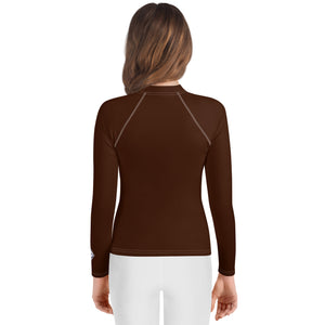 Solid Color Rash Guard – Youth Girls Long Sleeve Training Top – Chocolate
