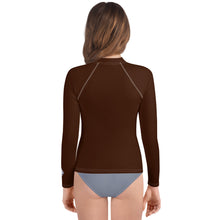 Solid Color Rash Guard – Youth Girls Long Sleeve Training Top – Chocolate