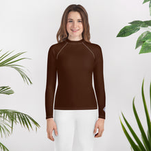 Solid Color Rash Guard – Youth Girls Long Sleeve Training Top – Chocolate