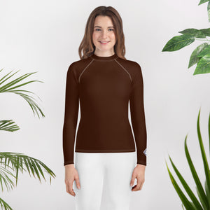 Solid Color Rash Guard – Youth Girls Long Sleeve Training Top – Chocolate