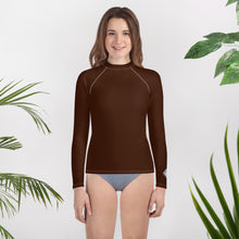 Solid Color Rash Guard – Youth Girls Long Sleeve Training Top – Chocolate