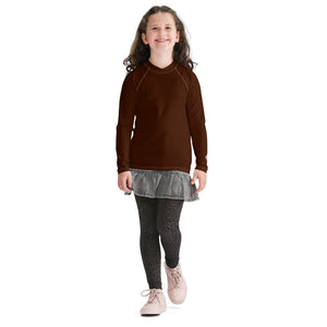 Solid Color Rash Guard – Youth Girls Long Sleeve Training Top – Chocolate