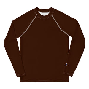 Solid Color Rash Guard – Youth Girls Long Sleeve Training Top – Chocolate