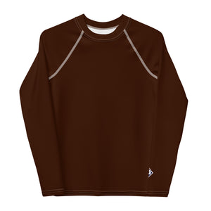 Solid Color Rash Guard – Youth Girls Long Sleeve Training Top – Chocolate