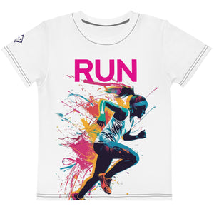 Speed Princess: Mile After Mile "RUN" Sprinter 001 Exclusive Girls Kids Rash Guard Running Short Sleeve Tees
