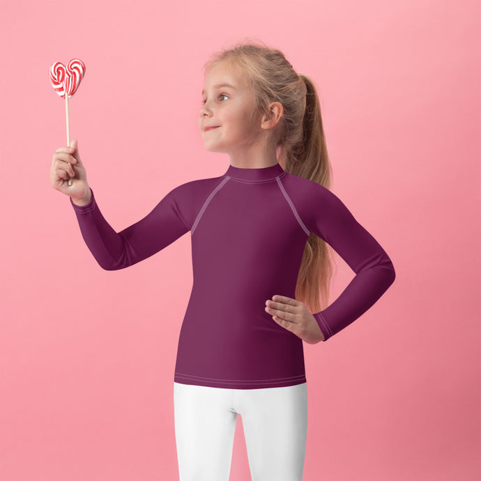 Splash-Ready Style: Solid Color Rash Guards for Young Girls - Tyrian Purple Exclusive Girls Kids Long Sleeve Rash Guard Solid Color Swimwear