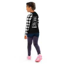 Sporty Style: Houndstooth Jiu-Jitsu Long Sleeve Rash Guard for Girls' BJJ Exclusive Girls Houndstooth Jiu-Jitsu Kids Long Sleeve Rash Guard